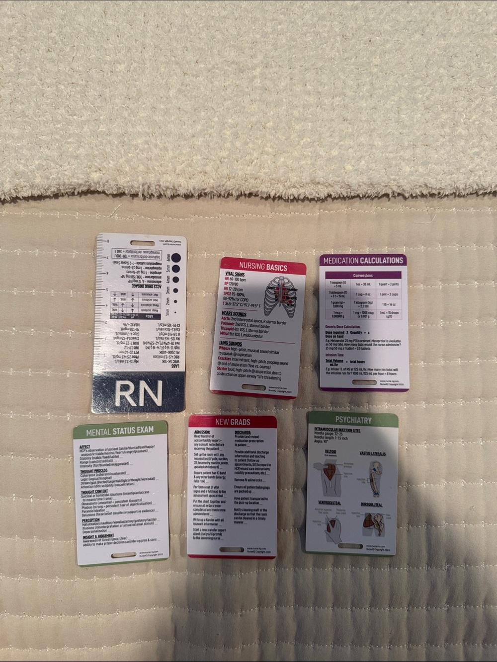 RN Nursing Quick Reference Card Set - Multicolor